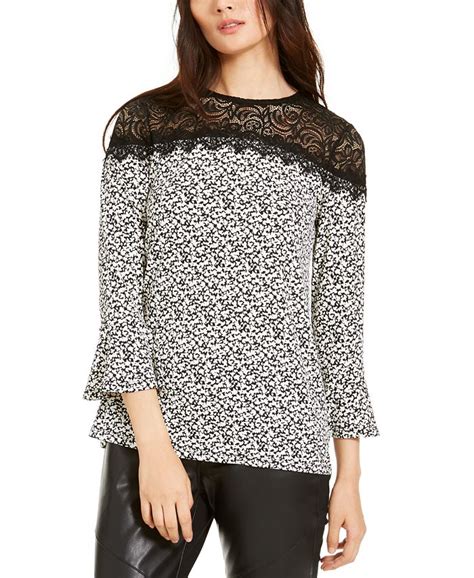 michael michael kors lace yoke top|Michael Kors Lace Yoke Pleated Back Top .